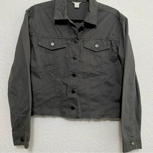 Caslon- Olive green cropped cotton jacket Size Medium